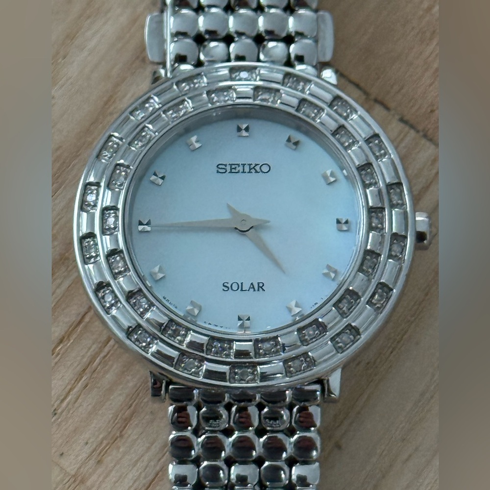 Seiko Tressia Solar Diamond Luxury Ladies Watch Pearl Dial Stainless Bracelet